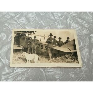 Antique WWI Soldiers Biplane 355 Dog Real Photo  Military Aviation